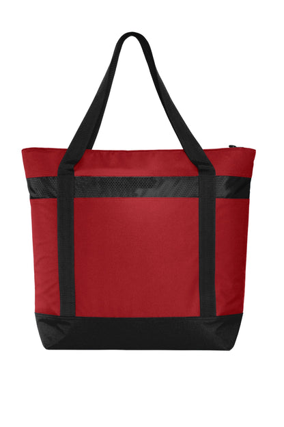 Rear View of Chili Red/Blk Port Authority Large Tote Cooler. BG527