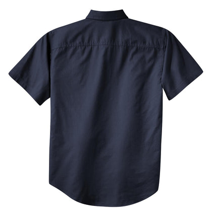 Rear View of Classic Navy Port Authority Short Sleeve Twill Shirt. S500T