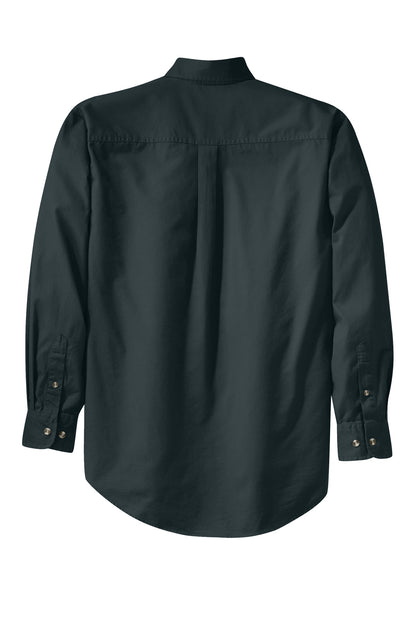 Rear View of Classic Navy Port Authority Tall Long Sleeve Twill Shirt. TLS600T