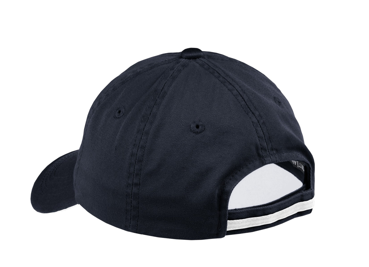 Rear View of Cl.Navy/White Port Authority Sandwich Bill Cap with Striped Closure. C830
