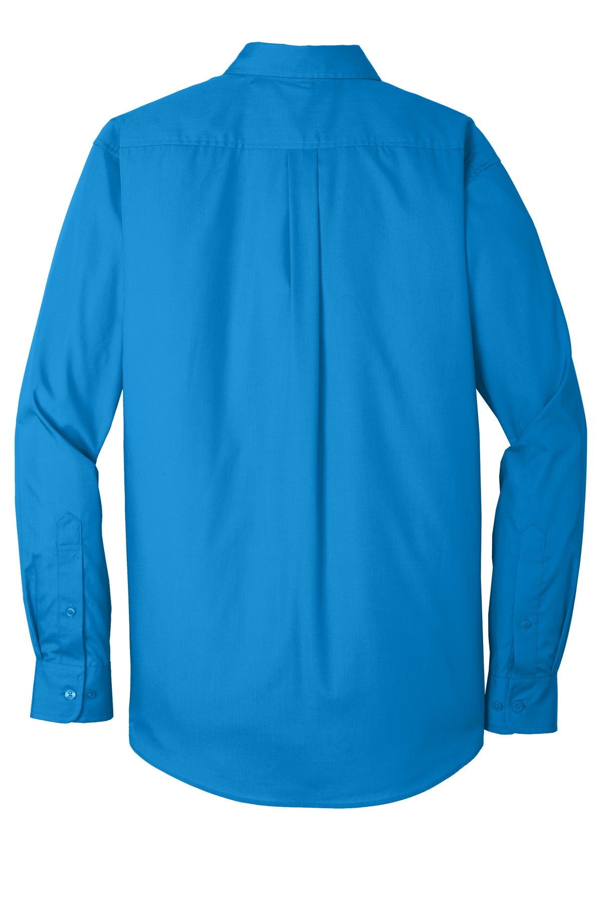 Rear View of Coastal Blue Port Authority Long Sleeve Carefree Poplin Shirt. W100