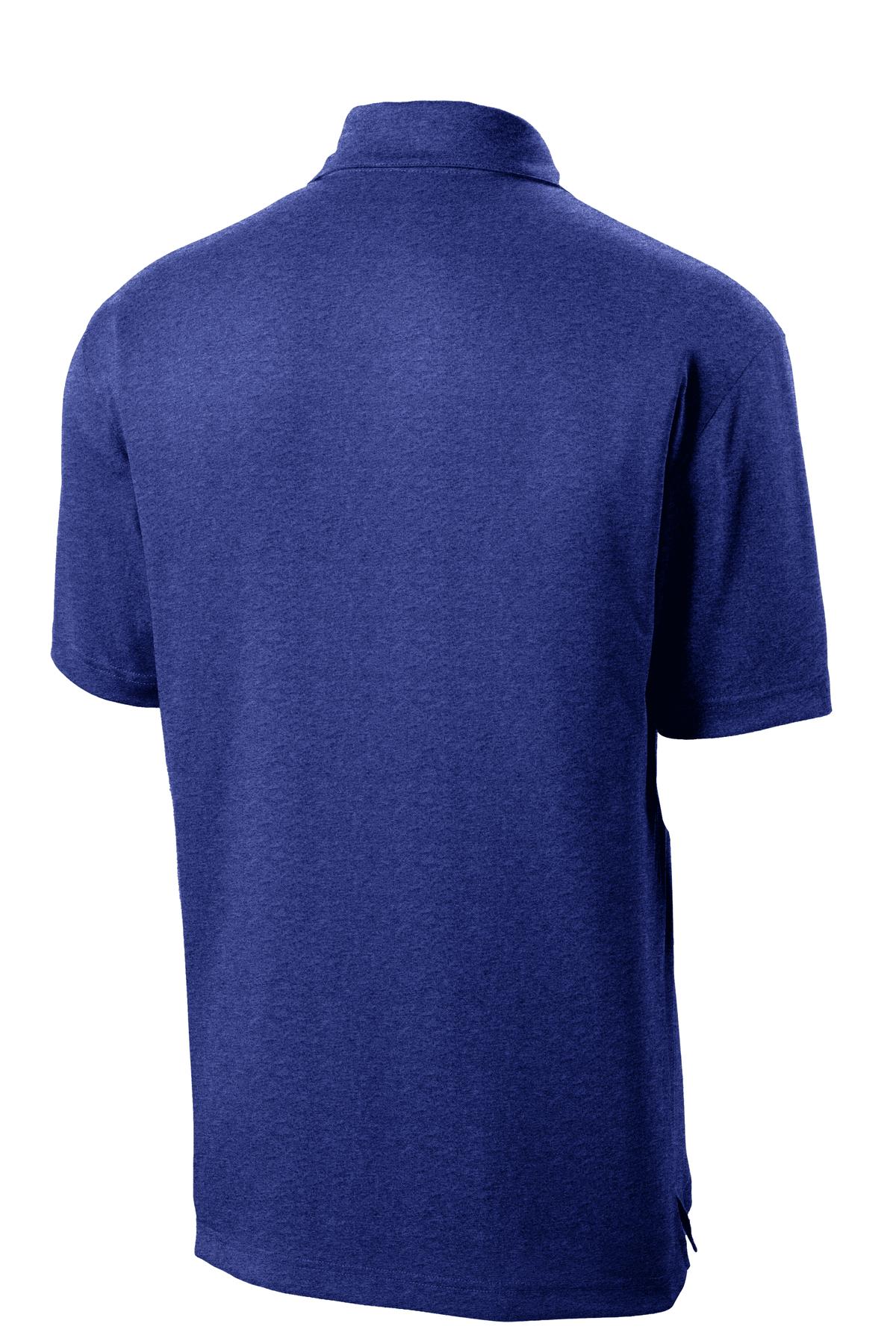 Rear View of Cobalt Hthr Sport-Tek Heather Contender Polo. ST660