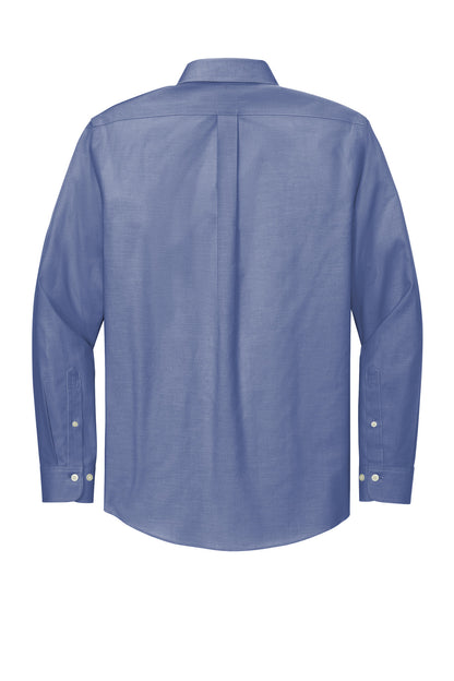 Rear View of CobaltBl Brooks Brothers Wrinkle-Free Stretch Pinpoint Shirt BB18000