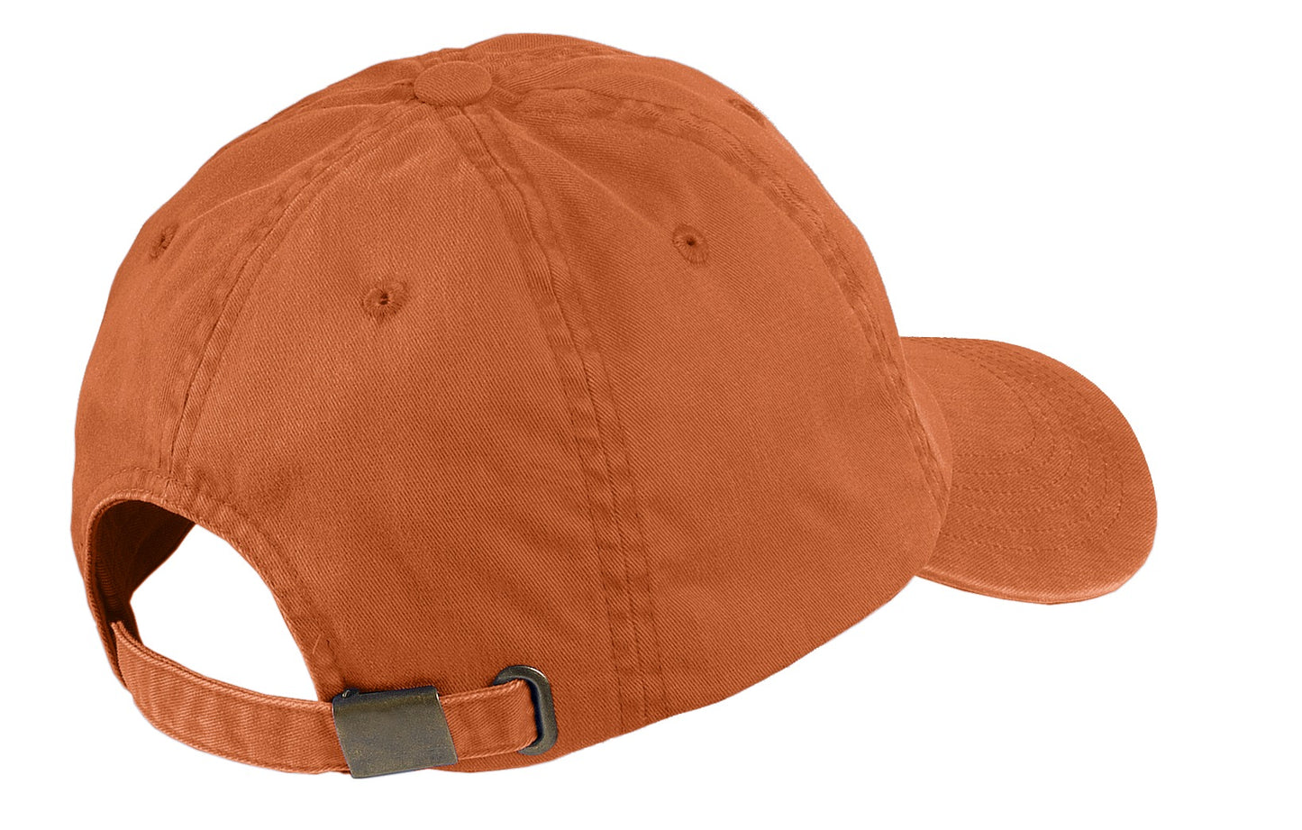 Rear View of Cooked Carrot Port Authority Garment-Washed Cap. PWU