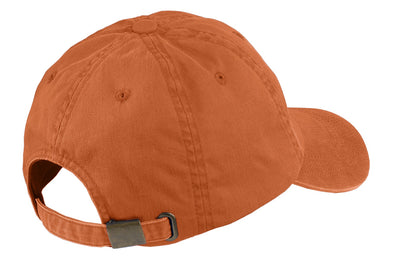 Rear View of Cooked Carrot Port Authority Garment-Washed Cap. PWU