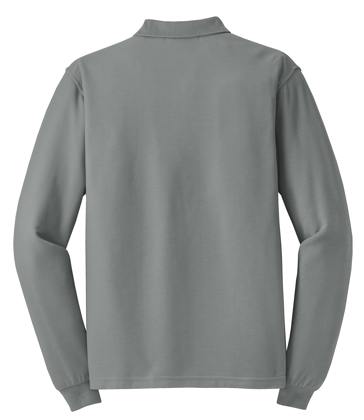 Rear View of Cool Gray Port Authority Silk Touch Long Sleeve Polo. K500LS