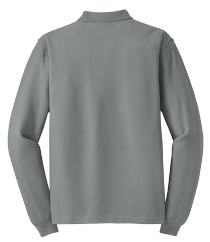 Rear View of Cool Gray Port Authority Silk Touch Long Sleeve Polo. K500LS