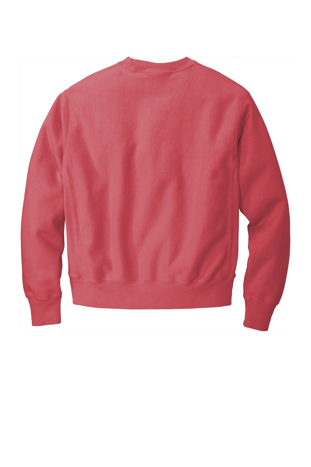 Rear View of Crimson Champion Reverse Weave Garment-Dyed Crewneck Sweatshirt. GDS149