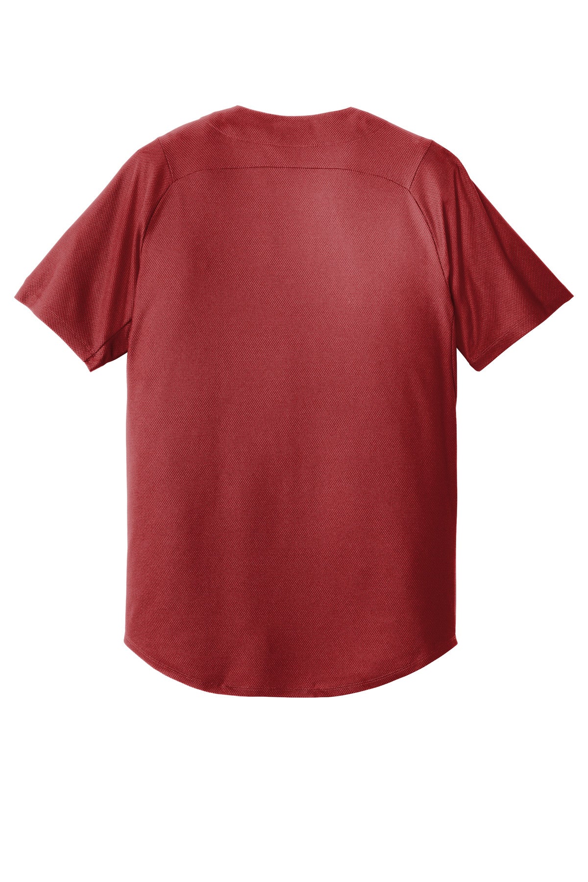 Rear View of Crimson New Era Diamond Era Full-Button Jersey. NEA220