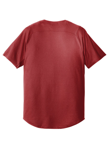 Rear View of Crimson New Era Diamond Era Full-Button Jersey. NEA220