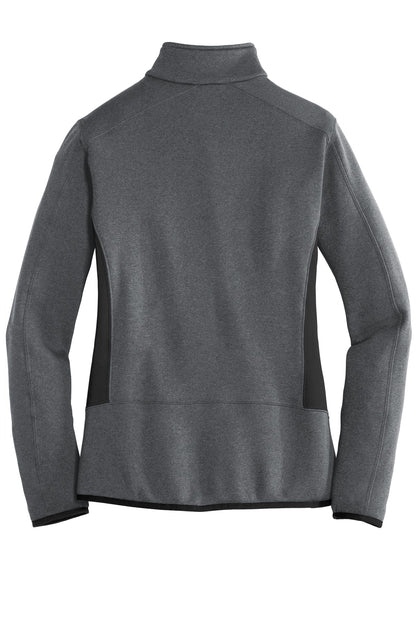 Rear View of Dark Char Hthr Eddie Bauer Women's Full-Zip Heather Stretch Fleece Jacket. EB239