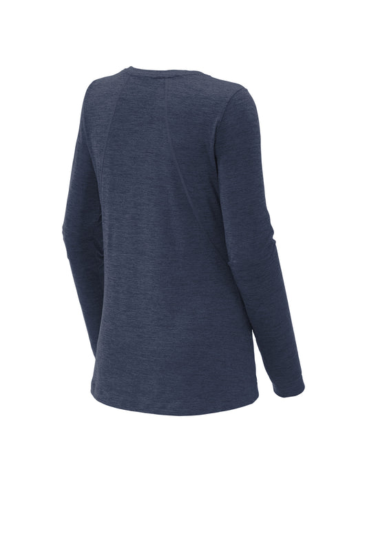 Rear View of Dark Denim Hth Sport-Tek Women's Exchange 1.5 Long Sleeve Crew LST710