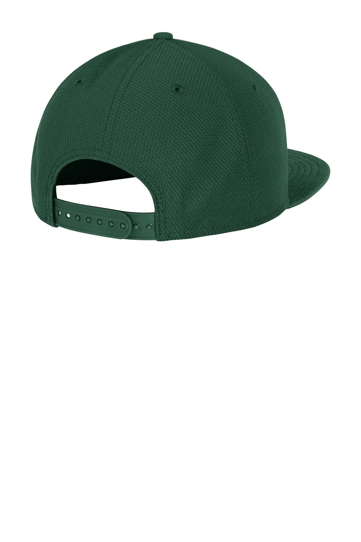 Rear View of Dark Green New Era Original Fit Diamond Era Flat Bill Snapback Cap. NE404