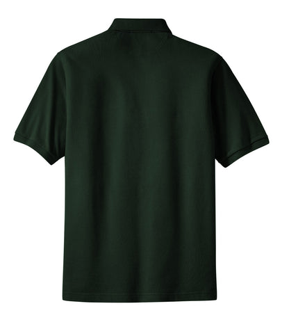 Rear View of Dark Green Port Authority Heavyweight Cotton Pique Polo with Pocket. K420P