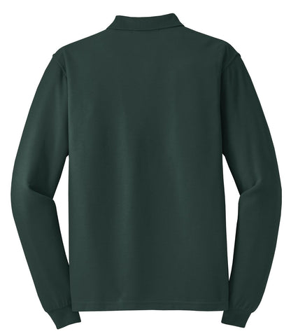 Rear View of Dark Green Port Authority Silk Touch Long Sleeve Polo. K500LS