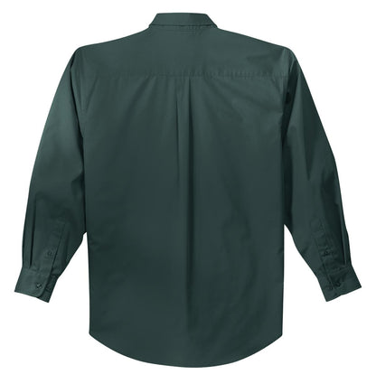 Rear View of Dark Green Port Authority Tall Long Sleeve Easy Care Shirt. TLS608