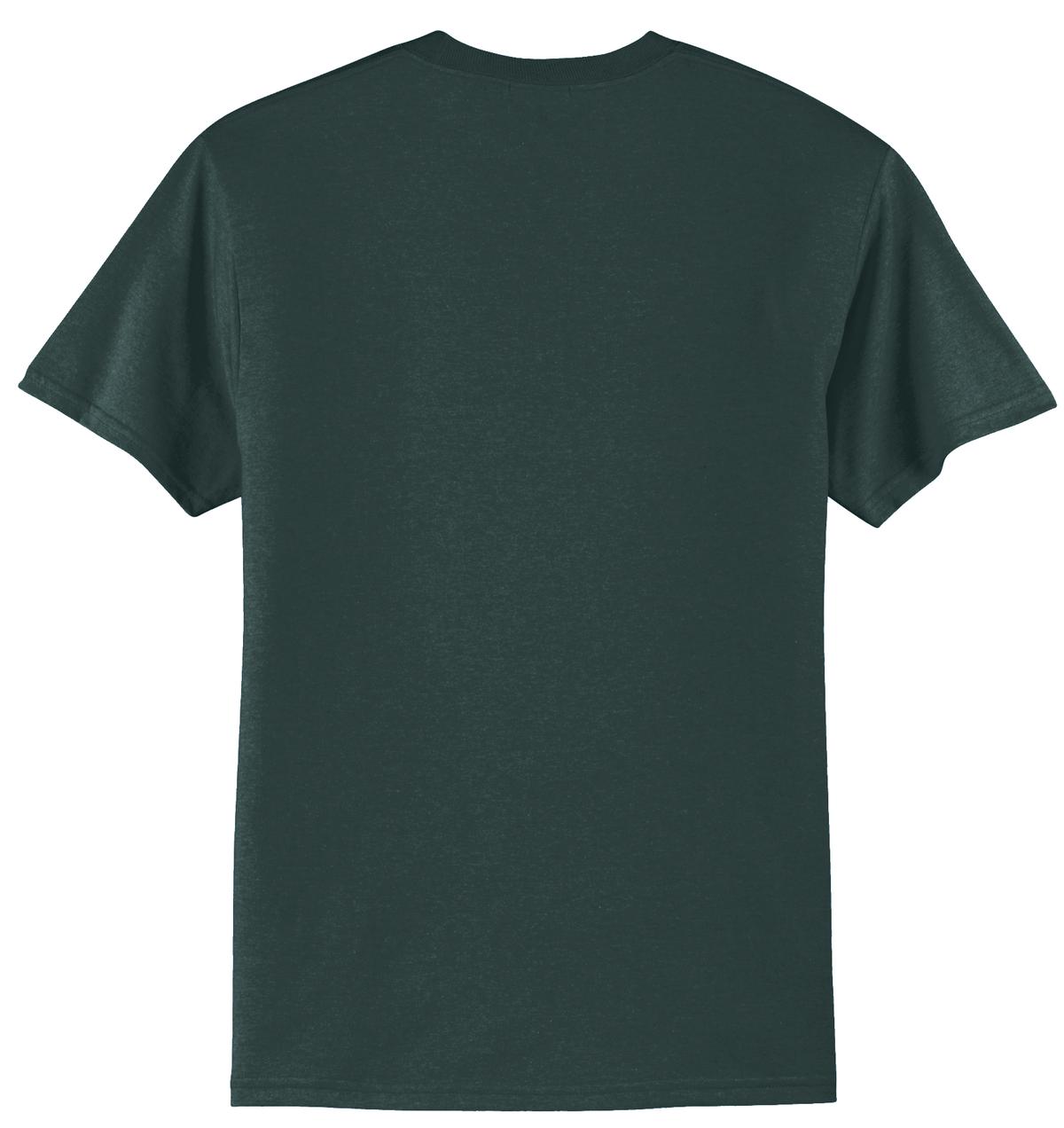 Rear View of Dark Green Port & Company Tall Core Blend Tee. PC55T