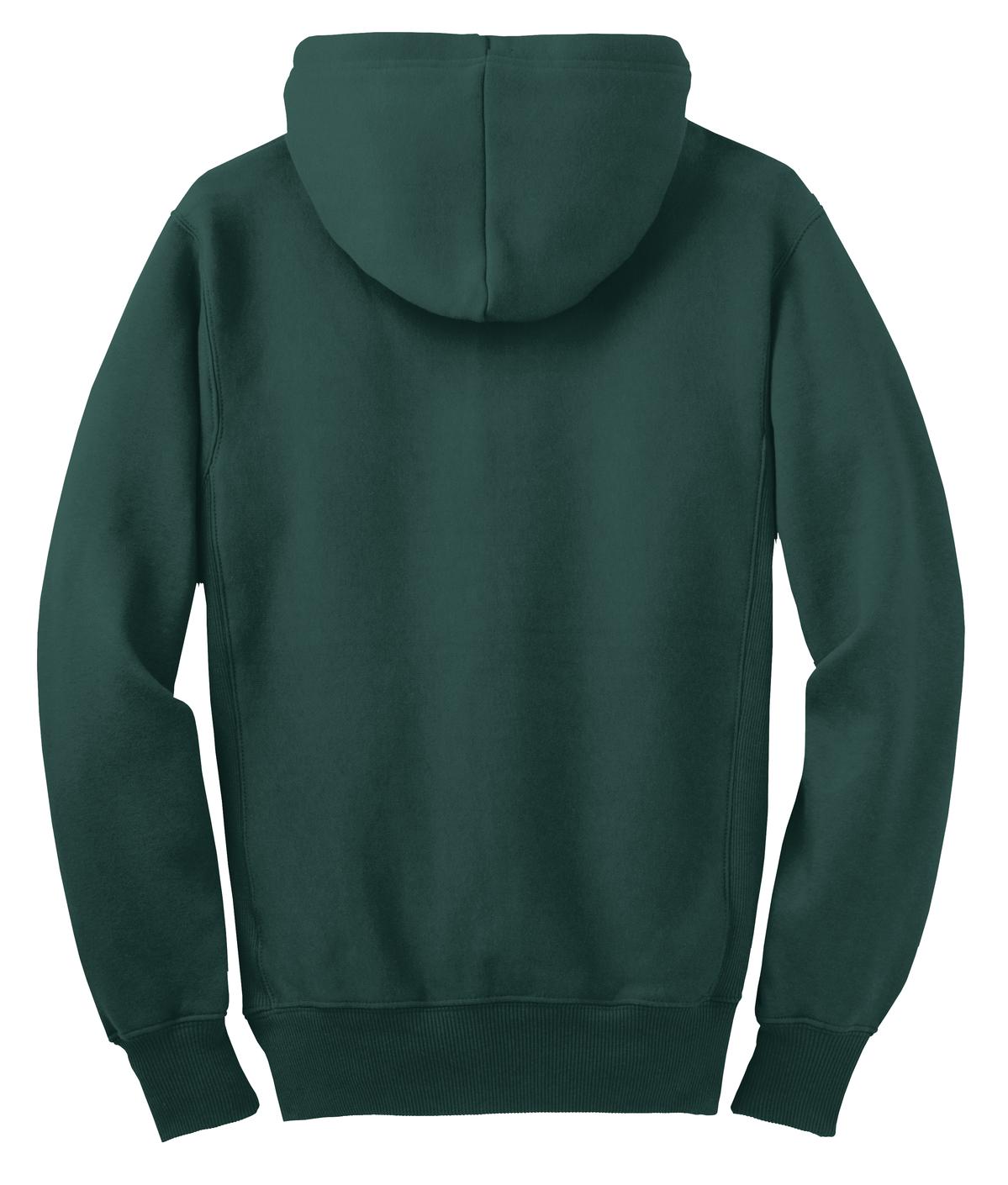 Rear View of Dark Green Sport-Tek Super Heavyweight Full-Zip Hooded Sweatshirt. F282