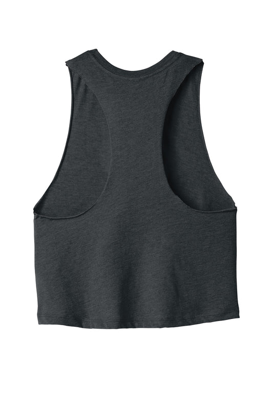 Rear View of Dark Grey Ht BELLA+CANVAS Women's Racerback Cropped Tank. BC6682