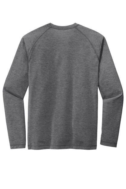 Rear View of Dark Grey Hthr Sport-Tek PosiCharge Long Sleeve Tri-Blend Wicking Raglan Tee ST400LS