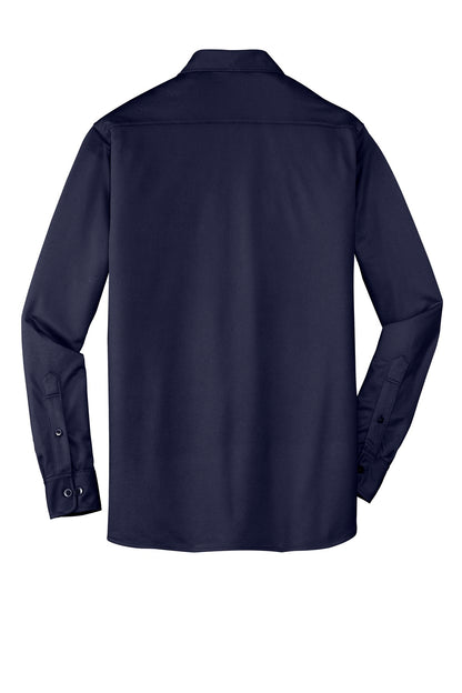 Rear View of Dark Navy Port Authority Dimension Knit Dress Shirt. K570