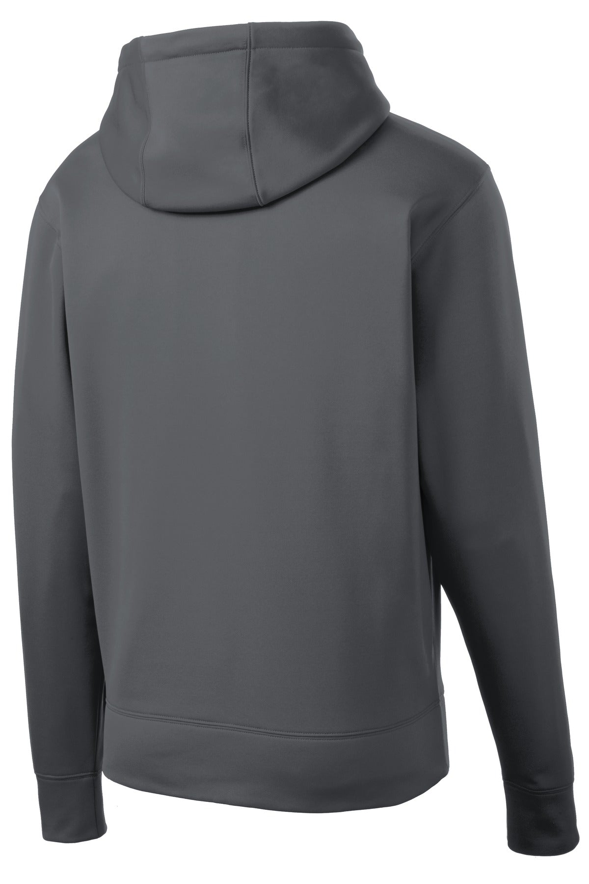 Rear View of Dark Smk Grey Sport-Tek Sport-Wick Fleece Full-Zip Hooded Jacket. ST238