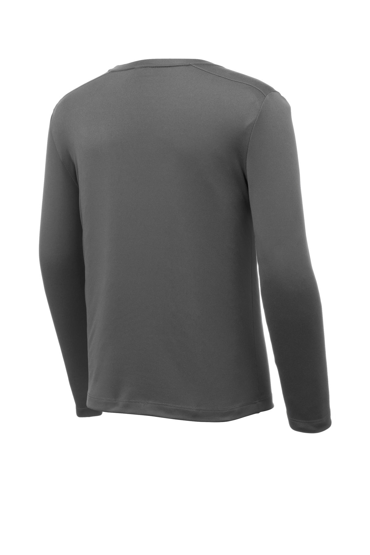 Rear View of Dark Smoke Gry Sport-Tek Youth Posi-UV Pro Long Sleeve Tee. YST420LS
