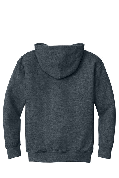 Rear View of DarkHthr Gildan - Youth Heavy Blend Hooded Sweatshirt. 18500B