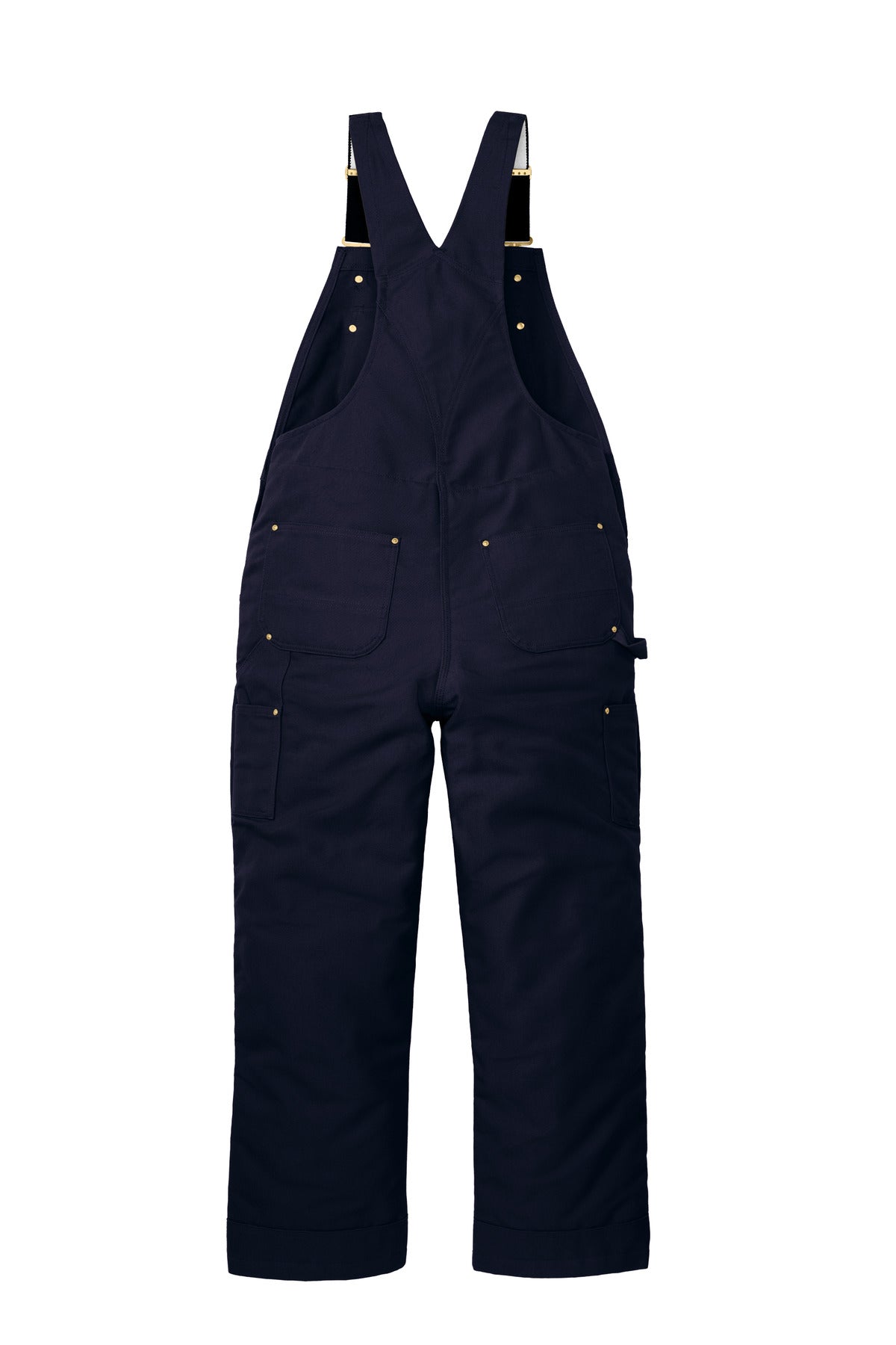 Rear View of DarkNavy Carhartt Firm Duck Insulated Bib Overalls CT106672