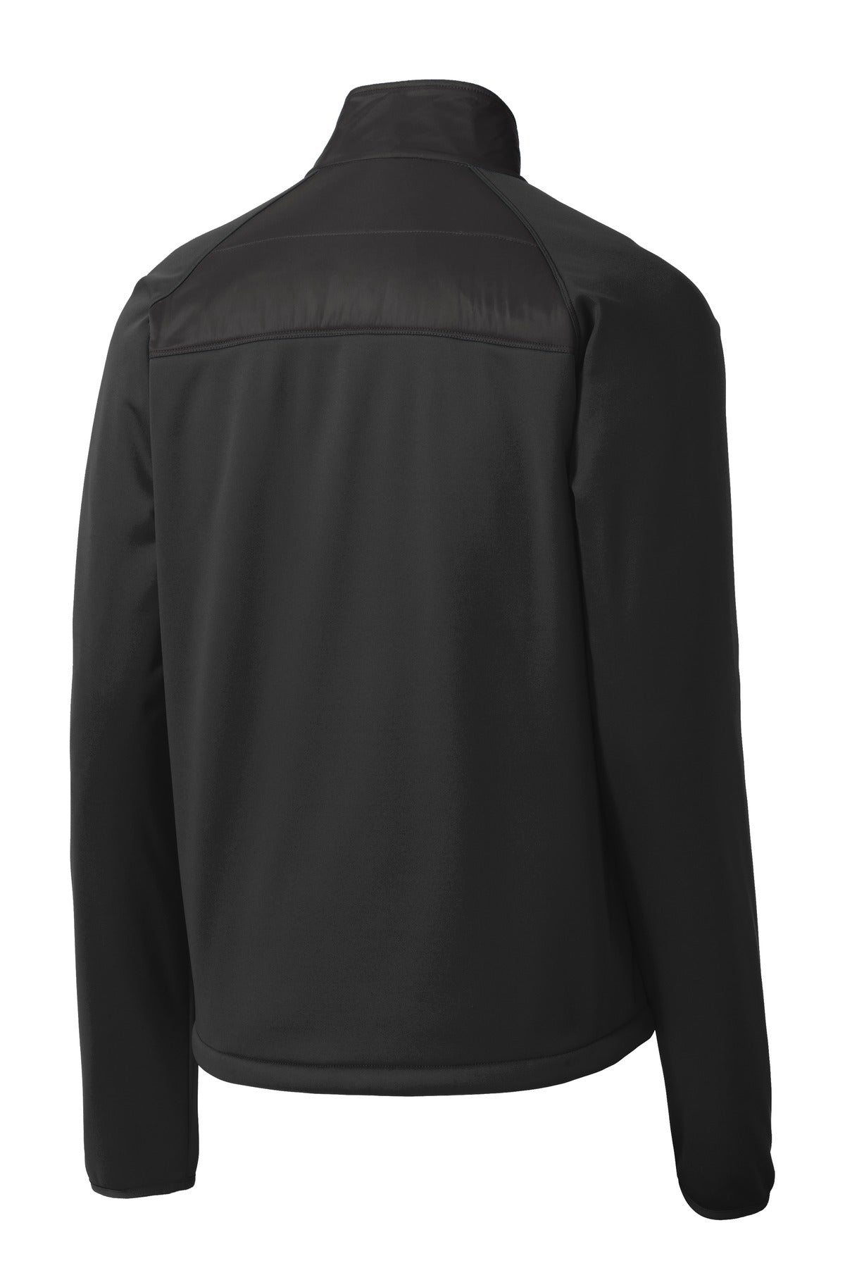 Rear View of Deep Black Port Authority Hybrid Soft Shell Jacket. J787