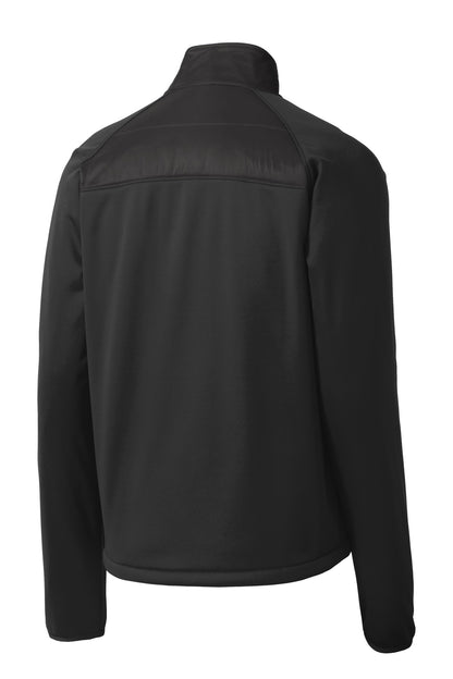 Rear View of Deep Black Port Authority Hybrid Soft Shell Jacket. J787