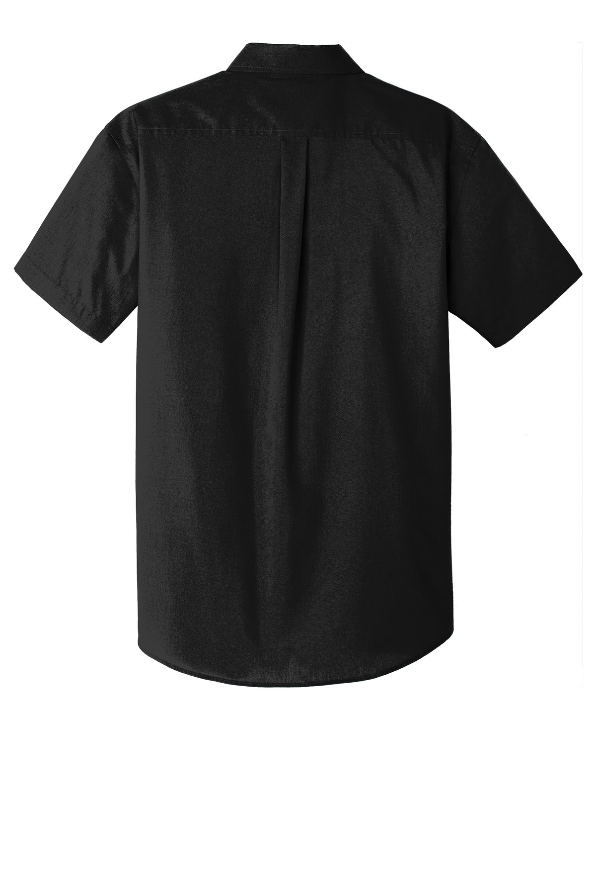 Rear View of Deep Black Port Authority Short Sleeve Carefree Poplin Shirt. W101
