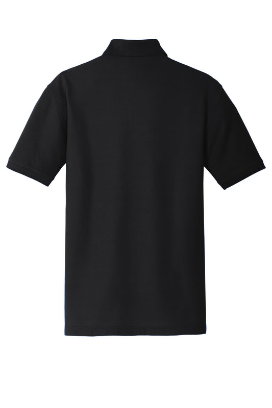 Rear View of Deep Black Port Authority Tall Core Classic Pique Polo. TLK100