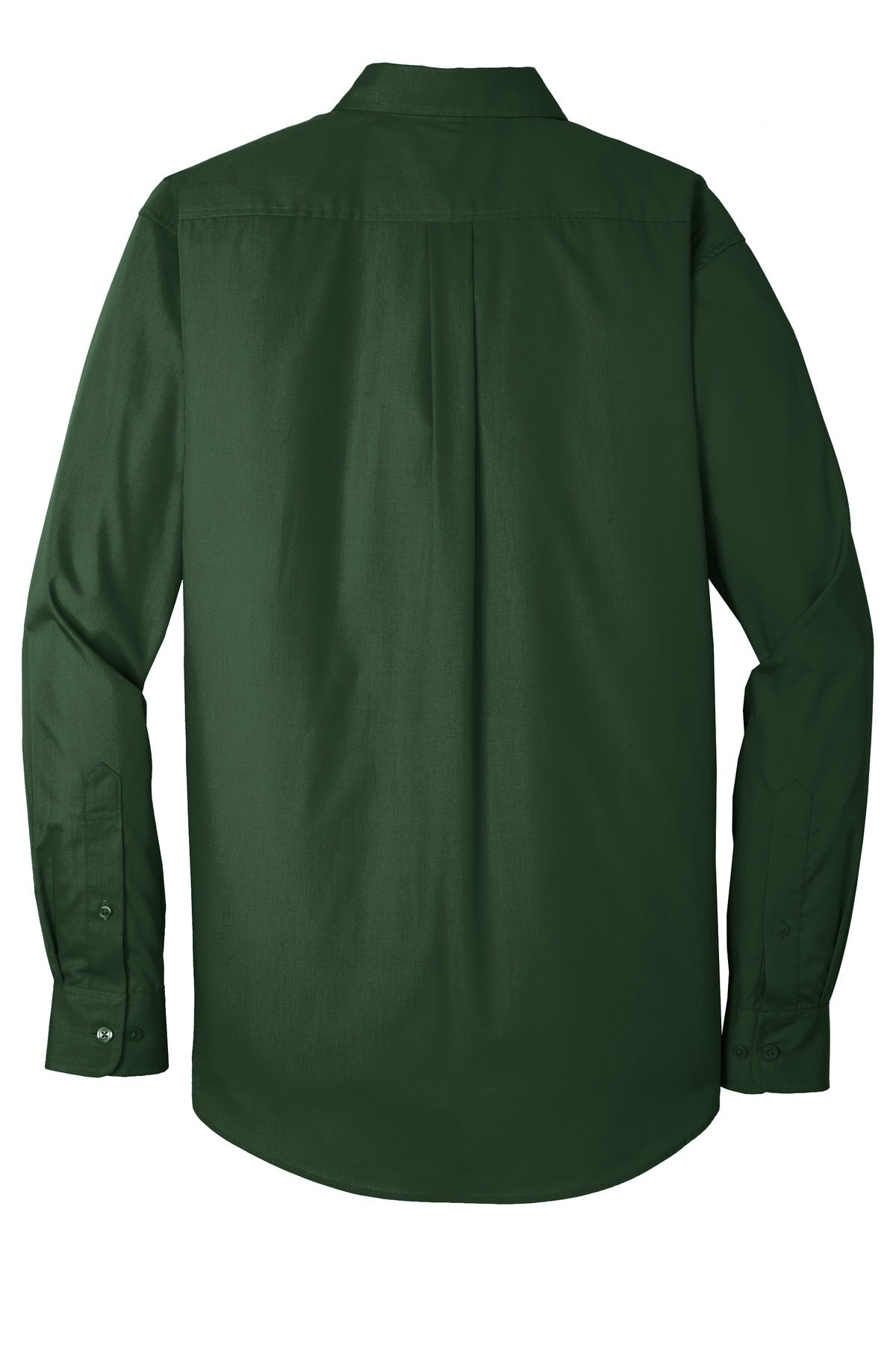 Rear View of Deep Forest Gn Port Authority Long Sleeve Carefree Poplin Shirt. W100