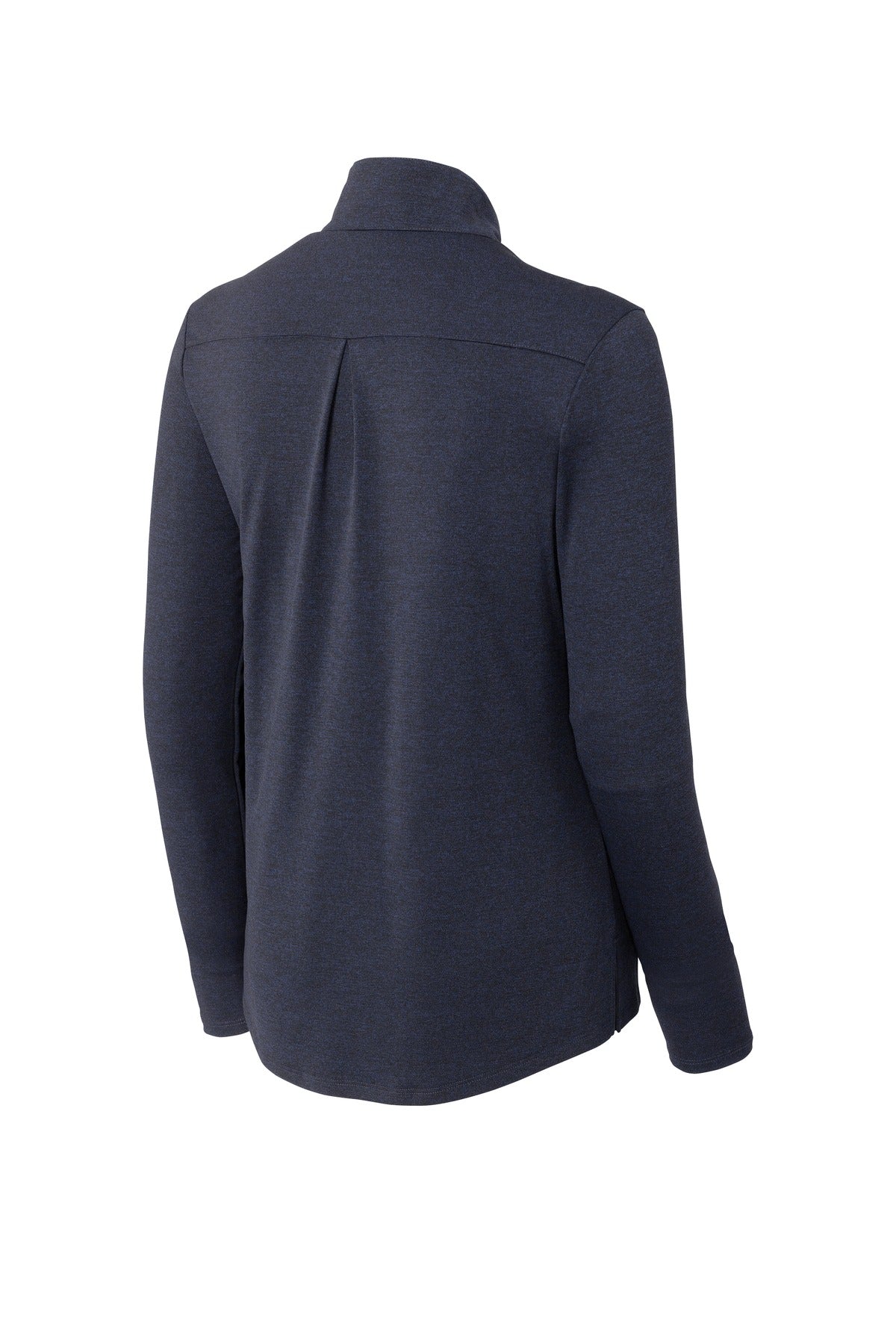 Rear View of Deep Navy Hthr Sport-Tek Women's Endeavor 1/2-Zip Pullover. LST469