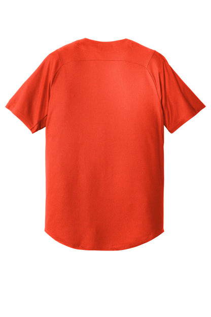 Rear View of Deep Orange New Era Diamond Era Full-Button Jersey. NEA220