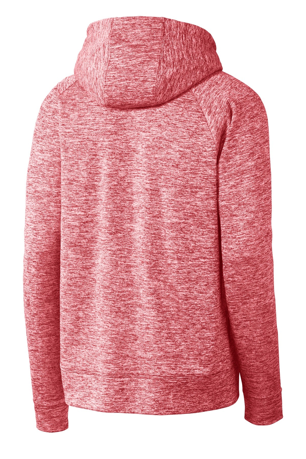 Rear View of Deep Red Elect Sport-Tek PosiCharge Electric Heather Fleece Hooded Pullover. ST225