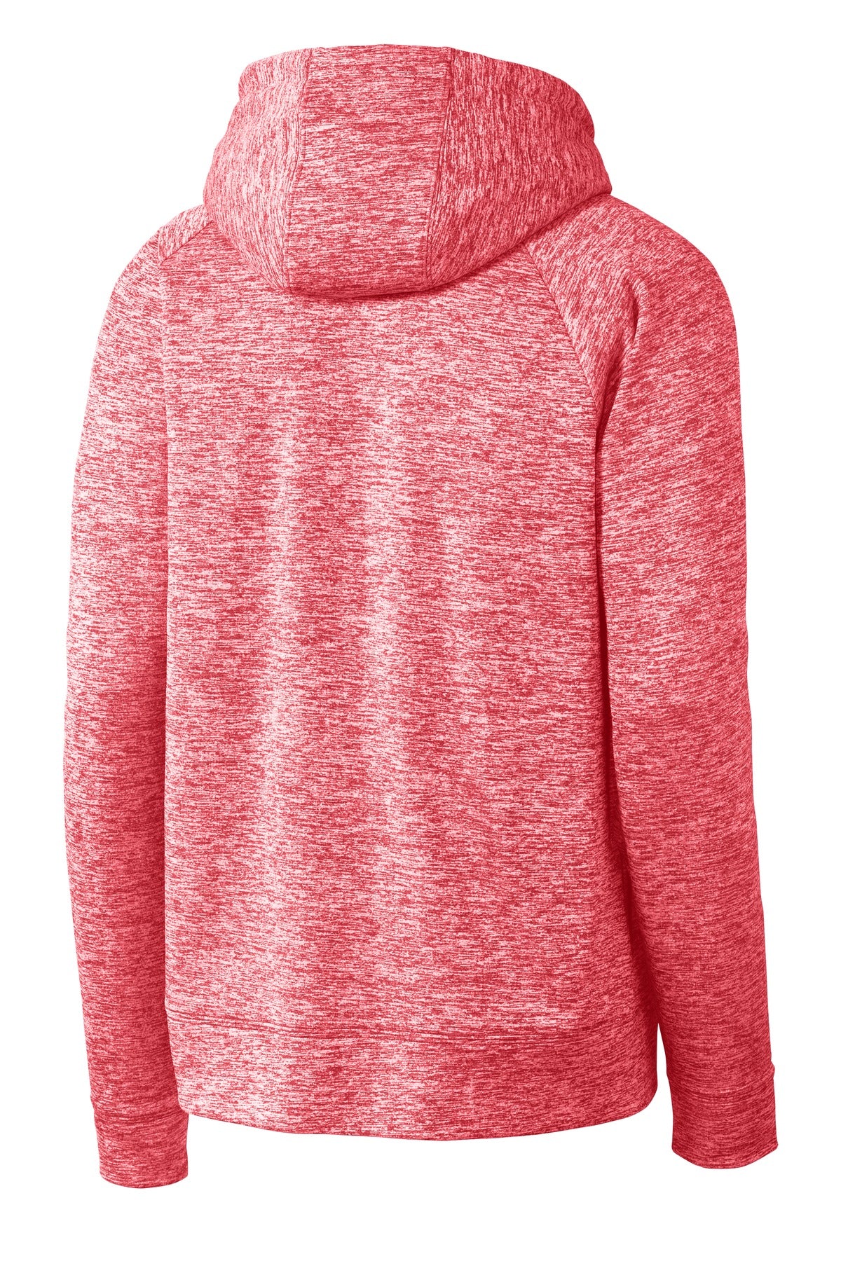 Rear View of Deep Red Elect Sport-Tek Youth PosiCharge Electric Heather Fleece Hooded Pullover. YST225