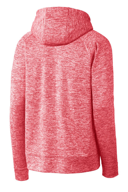 Rear View of Deep Red Elect Sport-Tek Youth PosiCharge Electric Heather Fleece Hooded Pullover. YST225