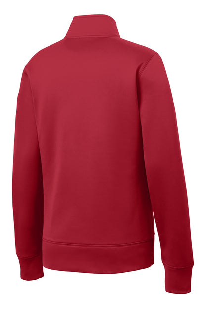 Rear View of Deep Red Sport-Tek Women's Sport-Wick Fleece Full-Zip Jacket. LST241