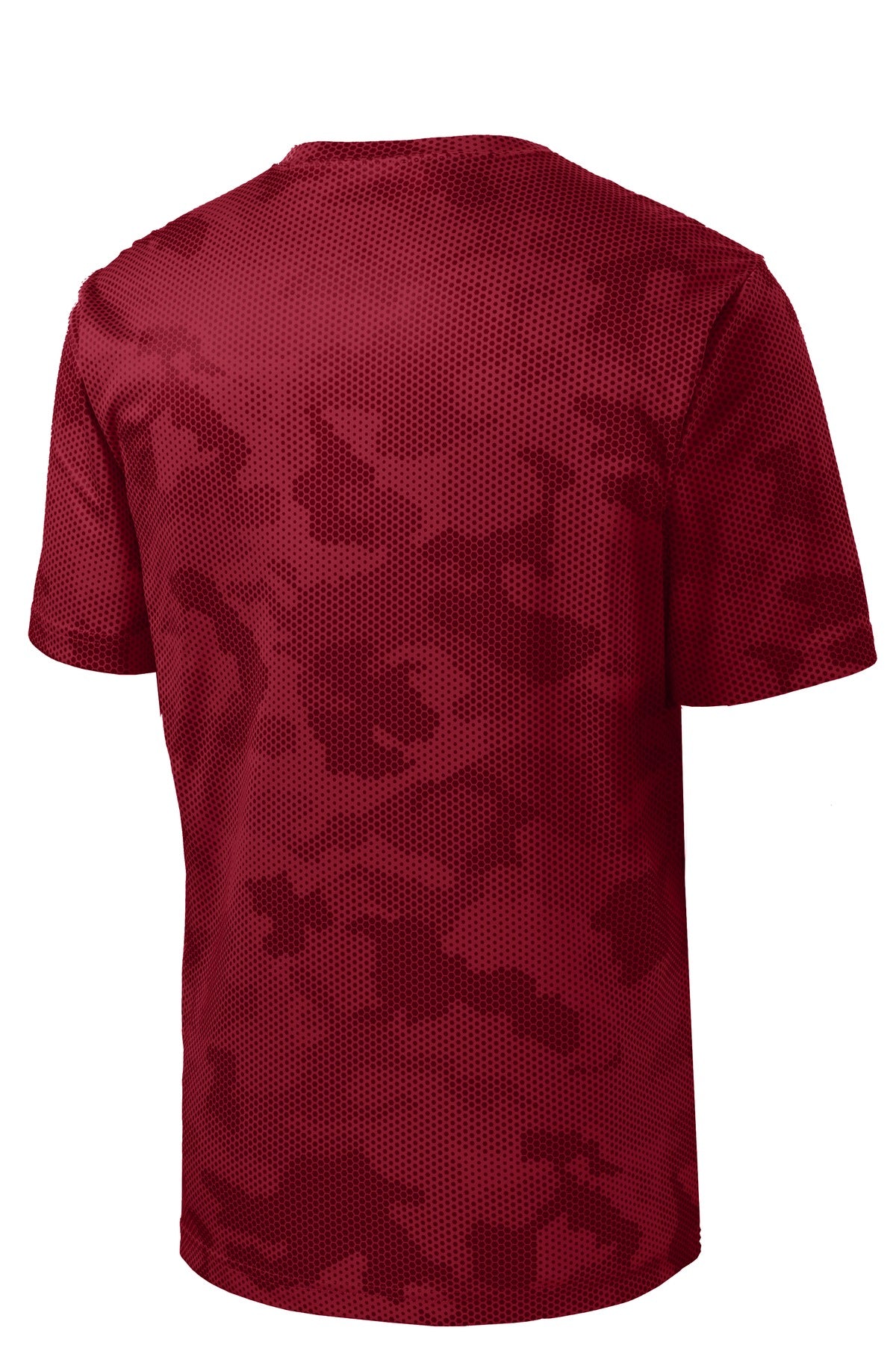 Rear View of Deep Red Sport-Tek Youth CamoHex Tee. YST370