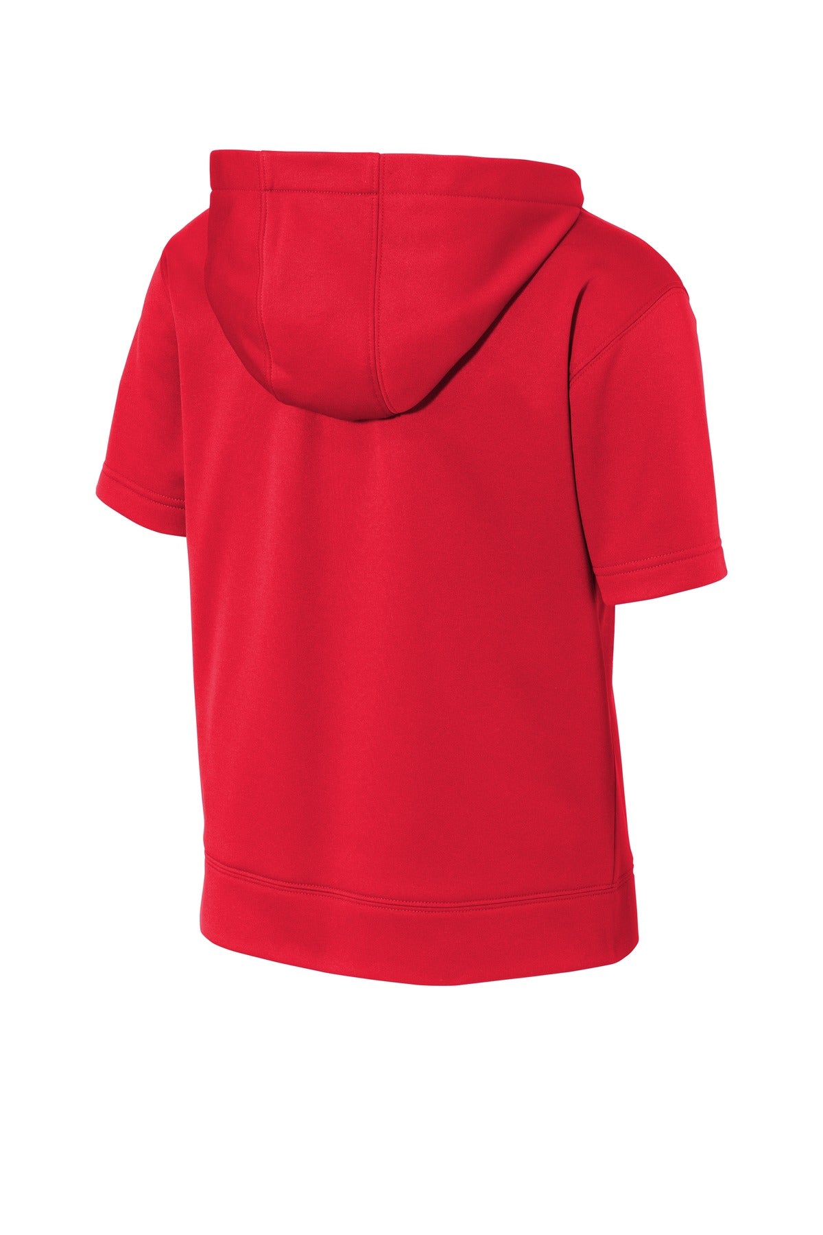 Rear View of Deep Red Sport-Tek Youth Sport-Wick Fleece Short Sleeve Hooded Pullover. YST251