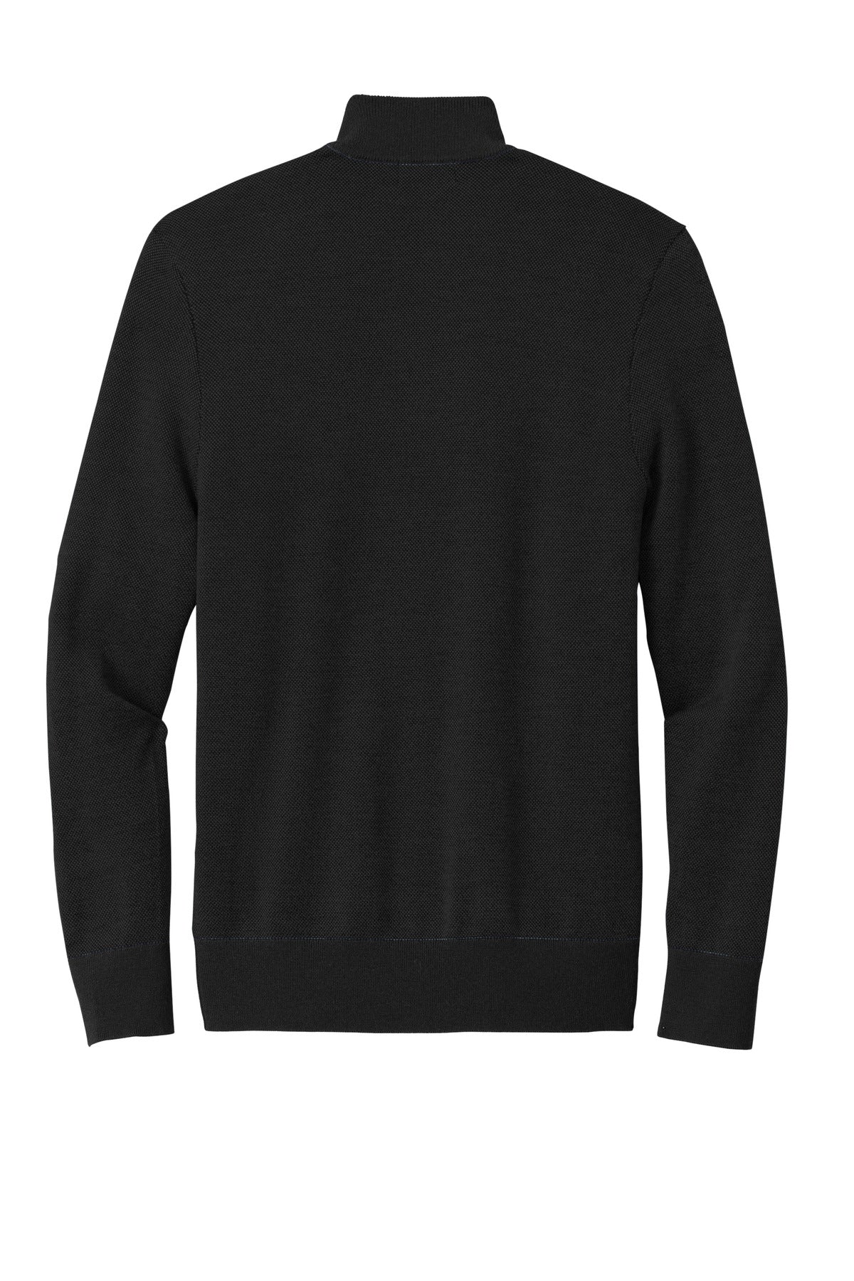 Rear View of DeepBlack Brooks Brothers Washable Merino Birdseye 1/4-Zip Sweater BB18412