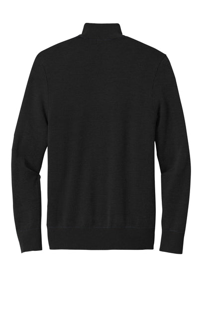 Rear View of DeepBlack Brooks Brothers Washable Merino Birdseye 1/4-Zip Sweater BB18412