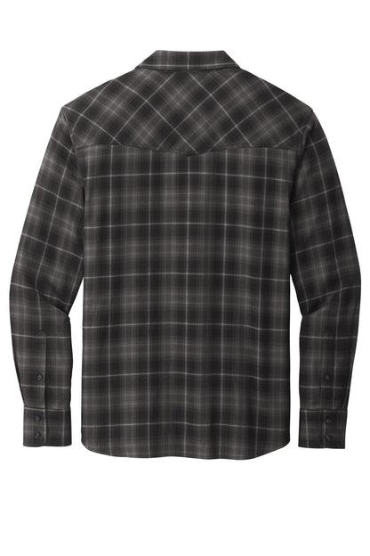 Rear View of DeepBlack Port Authority Long Sleeve Ombre Plaid Shirt W672