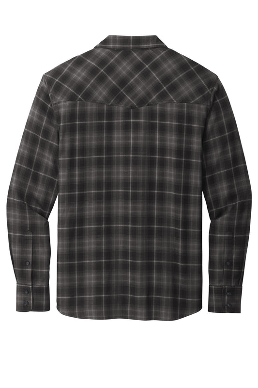 Rear View of DeepBlack Port Authority Long Sleeve Ombre Plaid Shirt W672