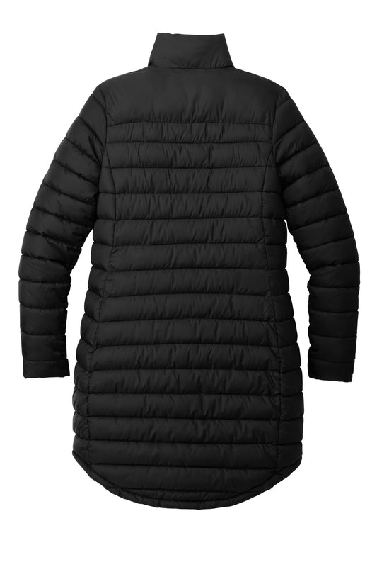 Rear View of DeepBlack Port Authority Women's Horizon Puffy Long Jacket L365