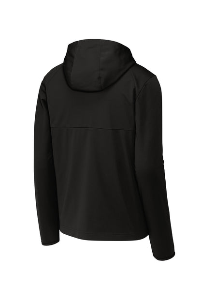 Rear View of DeepBlack Sport-Tek Hooded Soft Shell Jacket ST980