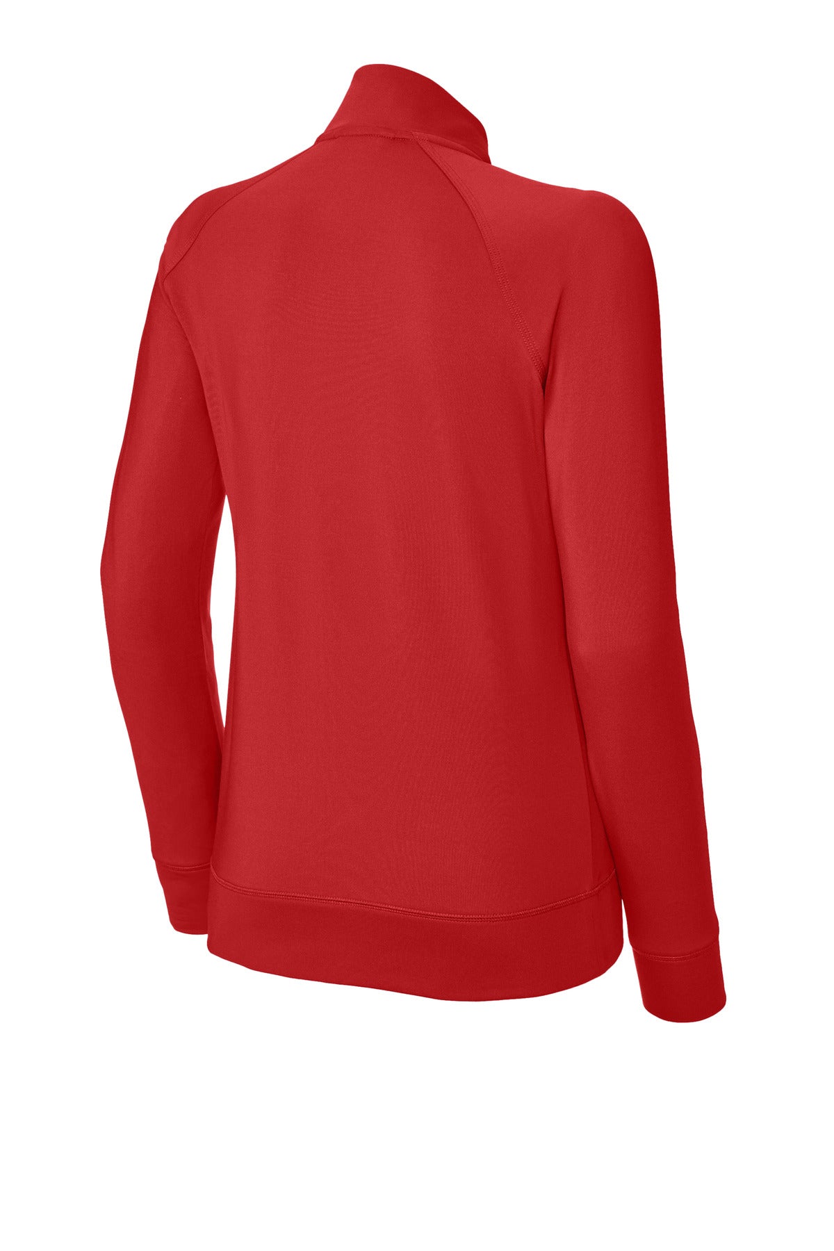 Rear View of DeepRed Sport-Tek Women's Sport-Wick Stretch Full-Zip Cadet Jacket LST857