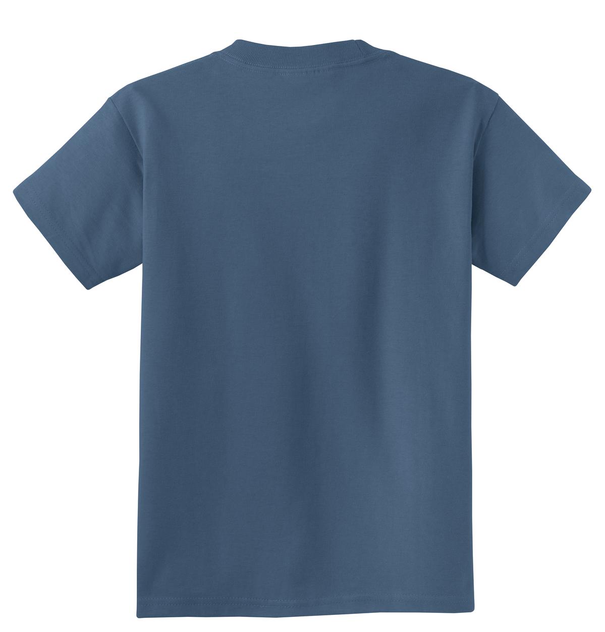 Rear View of Denim Blue Port & Company Youth Beach Wash Garment-Dyed Tee. PC099Y